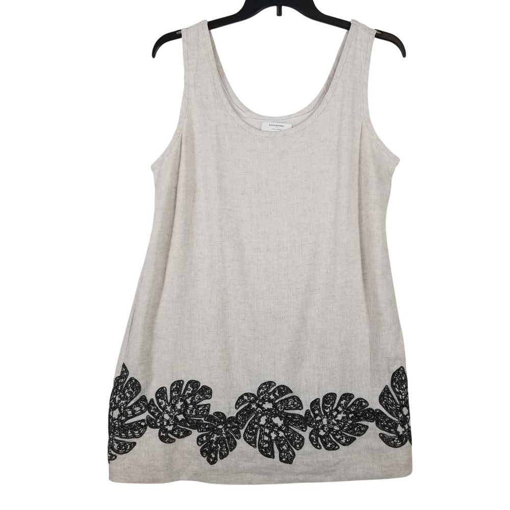 Banana Republic‎ Linen Blend Embroidered Monstera Leaf Shift Dress Beige Large